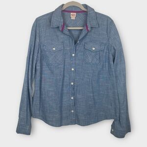 Mossimo 100% Cotton Chambray Button Down Shirt Women’s Large Long Sleeve